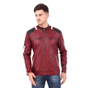 เสื้อแจ็กเก็ตมอเตอร์ไซค์สีแดงชุดเข้ารูปมีซิปกันลมสำหรับฤดูหนาวดีไซน์พิมพ์ลายผลิตในปากีสถาน - Product Image 4