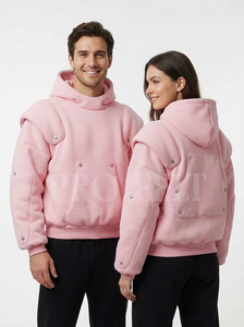 Sweat-shirts décontractés chauds et confortables avec boutons-pression pour unisexe, sweat-shirt d'hiver avec capuche, sweat-shirts en laine unis et simples pour hommes - Product Image 2