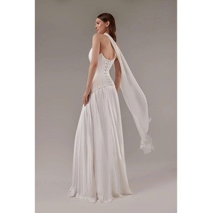 Jupe plissée en soie de haute qualité Robe de mariée corset en satin ivoire - Product Image 5