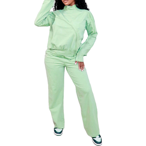 Ensemble deux pièces pour femmes, haut à manches longues décontracté à épaules dénudées avec fermeture éclair, pantalon large, mode féminine, vêtements d'hiver personnalisés - Product Image 6