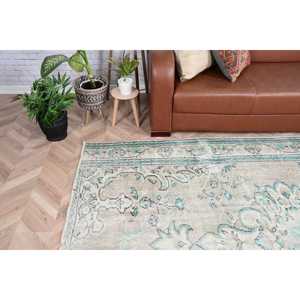 Alfombra Turca Vintage de 5.8x8.1 pies, Alfombra Grande, Alfombra de Lana con Estampado Animal Azul Gris - Product Image 2