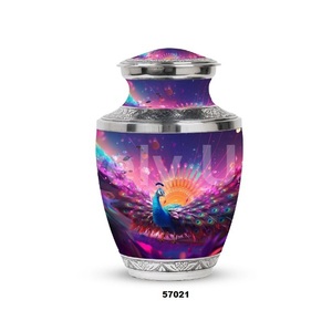 Urna para adultos de cremación de pavo real de aluminio púrpura para cenizas humanas, urna funeraria decorativa de tamaño completo con bolsa de terciopelo gratis - Product Image 1