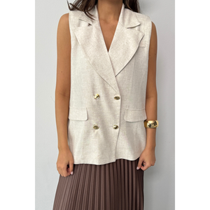 Gilet en lin pour femme avec boutons dorés – Produit brut - Product Image 6