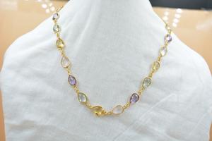 Vintage Trendy <b>Sterling</b> <b>Silver</b> <b>Necklace</b> with Natural Multi-Gemstone Pear Shape Pendant for Wedding or Gift Wholesale Jewelry - Product Image 2