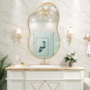 Large Gold <b>Metal</b> <b>Frame</b> <b>Arched</b> Wall Mirror with Irregular Shape for Hallway Bathroom and Living Space for Export Selling Price - Product Image 3
