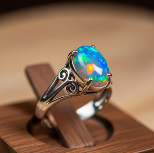 Custom High Quality 925 Silver Party Band <b>Ring</b> with Ethiopian <b>Opal</b> Gemstone Trending Rhodium Plating Fashion Jewelry Gift - Product Image 4