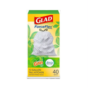 Glad ForceFlex Tall Kitchen Drawstring Trash Bags, 13 Gallon, Gain Original avec Febreze 40 Ct - Product Image 1