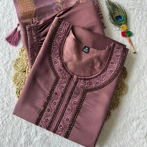 Salwar Kameez Moderne en Soie Romaine avec Broderie Faux Pailletée Lourde 2025 pour Femme, Tenue de Soirée à Séchage Rapide FATEMA FASHION Toutes Saisons - Product Image 1