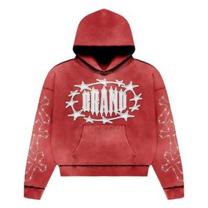 Hoodie unisexe coupe courte et ample en molleton 100% coton, avec patch appliqué personnalisé, impression numérique, effet délavé soleil et usé, pour homme - Product Image 6