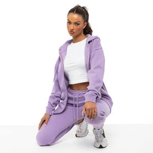 Women's Custom 2-Piece Solid Pattern Winter Workout Set Hooded Zipper Jacket With Elastic Flare Pants <b>Legging</b> Jogging Tracksuits - Product Image 2