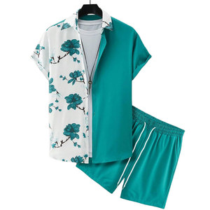 Ropa informal de algodón para hombre, ropa de tendencia para hombre, conjunto corto de 2 piezas, trajes deportivos para hombre, camisas y pantalones cortos, conjunto corto ajustado - Product Image 1