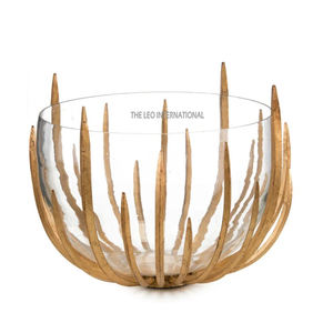 Bol de service fantaisie décoratif de qualité supérieure avec base en métal plaqué or Bol rond sans fruits et noix - Product Image 4