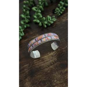 Vintage Navajo Fashion <b>Cuff</b> <b>Bracelet</b> with Multi-Stone & Sterling <b>Silver</b> Inlay - Product Image 2