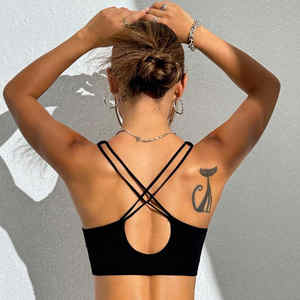 Venta al por mayor de mujeres de estilo romántico de espalda cruzada Yoga Sujetador deportivo sin costuras sólido Fitness entrenamiento gimnasio Tops transpirable personalizado adultos - Product Image 3