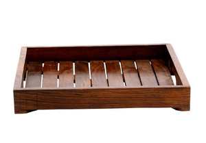 Plateau moderne en bois de noyer pouf avec poignées plateau de service pour la décoration de salon idée cadeau pour la maison - Product Image 2