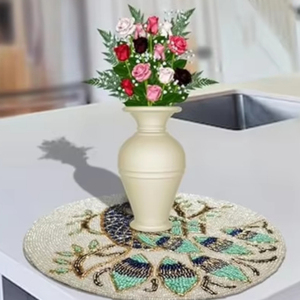 แก้วลูกปัดปักลายนกยูงสีฟ้าสำหรับตกแต่งห้องครัวหรือบนโต๊ะ - Product Image 1