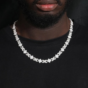 Probador de diamantes GRA Hip Hop S925 Silver Iced Bling 3 filas 14mm-20mm VVS Moissanite cadena de eslabones cubanos para hombres 16MM 18mm collar - Product Image 1