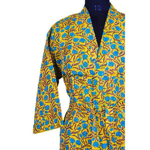 Chaqueta Larga Floral Kantha 100% Algodón, Cosida a Mano, Cuello en V, Cierre con Cordón, Transpirable, Informal, Cálida, Vintage, Elegante - Product Image 4