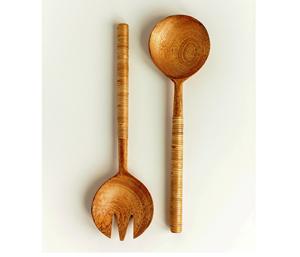 Serveurs à salade en bois de manguier tissé mince ensemble de serveurs à salade faits à la main produit en bois pour une utilisation dans la cuisine à domicile - Product Image 1