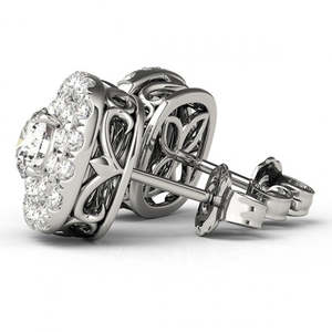 Pendientes de Oro Blanco de 14K con Corte Redondo y Halo de Doble Cojín, Joyería con Diamantes de 1.50ct - Product Image 2