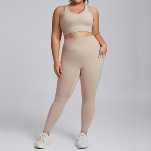 Vêtements de yoga pour femmes grande taille personnalisés 4XL-6XL taille haute contrôle du ventre leggings extensibles dans 4 sens ensemble de gymnastique respirant évacuant l'humidité - Product Image 2