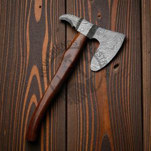Hacha Tomahawk de Acero de Damasco, Hacha Vikinga Forjada de Alta Calidad con Punta, Mango de Madera de Palisandro, Herramienta Personalizada para Campamento y Caza al Aire Libre - Product Image 4