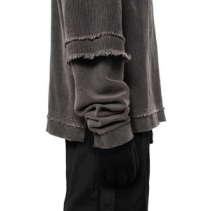 เสื้อยืดโอเวอร์ไซส์ผู้ชายสไตล์วินเทจฟอกสี แขนยาวสองชั้น สไตล์สตรีทแวร์ ผ้าฝ้าย 100% ระบายอากาศได้ดี - Product Image 3