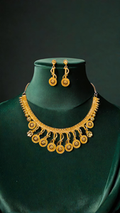 Comprar conjunto de collar y pendientes con chapado en oro de 22K de diseño premium para mujer, conjunto de collar y pendientes, joyería - Product Image 3