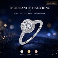Bague en argent sterling S925 avec moissanite, pavé halo et sertissage clos rond, bijoux pour femme pour fiançailles et soirées