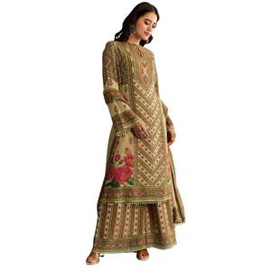 Kurta à imprimé floral en tissu beige avec palazzo vente en gros de vêtements ethniques pour femmes tenue de festival personnalisée de fournisseur d'usine OEM - Product Image 4