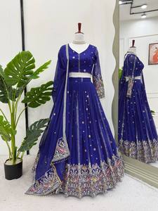 Lehenga choli ปักสีฟ้าสำหรับผู้หญิงที่ทันสมัยสวมใส่ปาร์ตี้และงานแต่งงานกับ dupatta กำหนดเองสั่งซื้อจำนวนมากสำหรับ Diwali - Product Image 2