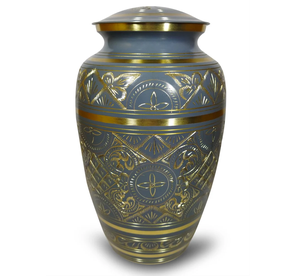 Urne funéraire en laiton de style américain/européen gravée en gris antique pour le stockage des cendres d'adultes - Product Image 1