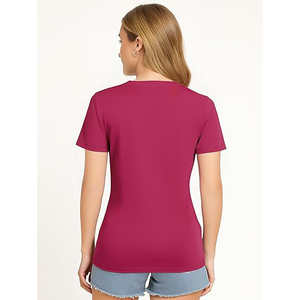 T-shirt en polyester pour femmes en gros, uni, à séchage rapide, personnalisable, tissu doux, mélange de polyester pour femmes - Product Image 2