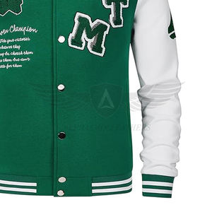 Vert Blanc Contraste Couleur Vintage Baseball Bouton À Manches Longues Avec Lettre Casual Manteaux Pour Hommes College Baseball Varsity Vestes - Product Image 6