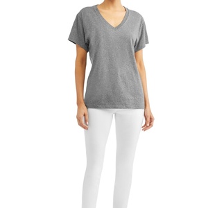 Venta al por mayor de camisetas con estampado de logotipo personalizado para mujer negro gris con cuello en V camisetas de algodón poliéster 3D patrones de verano - Product Image 1