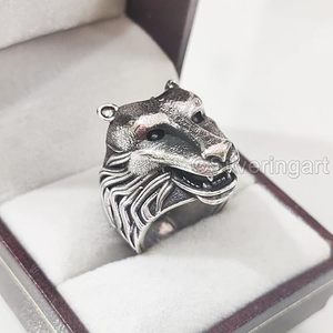 Bague pour homme, bande unie, argent, bague loup, artisanat détaillé, tête d'animal, fabrication artisanale, bijoux personnalisés, bague en argent massif 925 - Product Image 3