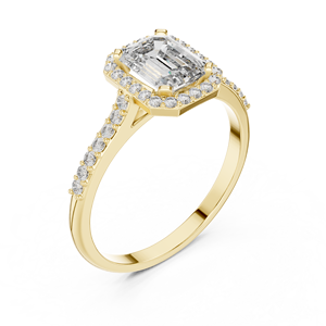 Anillo de Compromiso Vinson Project D Color VVS1 Corte Esmeralda con Moissanita Creada en Laboratorio, Certificado GRA, Estilo Art Deco, Halo y Banda Pavé Sólida - Product Image 2