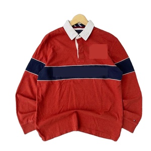 Camiseta de Rugby Premium para Hombre, 240 GSM, Algodón Grueso, Cuello Rojo y Blanco, Panel en el Pecho Azul Marino, Bordado con Logotipo Personalizado, Camisetas de Polo de Rugby para Hombre - Product Image 1