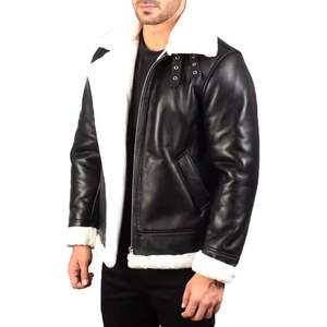Best Selling 100% <b>Real</b> Leather Jacket Sherpa Lining Motorbike PU <b>Black</b> Leather Jackets Wholesale Best Style Fashion OEM - Product Image 6