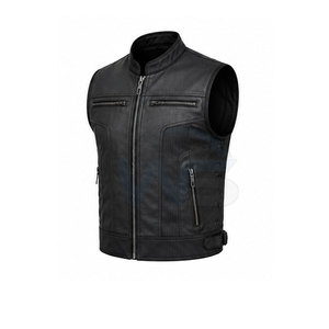 Durable Leather Material Outdoor Moto <b>Vest</b> Men Sleeveless Zip Front Riding <b>Vest</b> Casual <b>Utility</b> <b>Vest</b> For Daily Wear - Product Image 5
