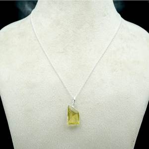 925 Sterling <b>Silver</b> Lemon Quartz <b>Necklace</b> AAA+ Quality Genuine Faceted Gemstone <b>Handmade</b> Jewelry with Diamond As Main Stone - Product Image 2