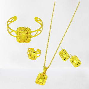 Women's Trendy Gold Plated Brass Copper Bangle Ring Set Leaf Pattern Classic for Engagement <b>Wedding</b> Party Accessories - Product Image 1