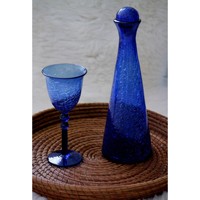 Service de verrerie en verre soufflé bleu foncé et craquelé, collection CANE, 6 pièces, diamètre 9 cm, hauteur 20 cm