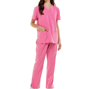 Uniformes Médicos Unisex con Cuello en V y Cinco Bolsillos, Antiarrugas, Lavables, de Poliéster/Algodón, en Oferta - Product Image 1