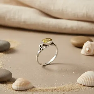 Anillo de Joyería Fina de Plata 925 con Citrino y Baño de Rodio Geométrico para Mujer - Product Image 2