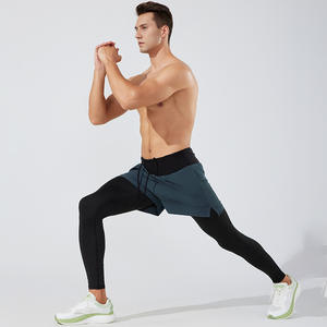 Men <b>Mesh</b> Waist 2 in 1 Running <b>Leggings</b> with Shorts 2pc Sports Tight Pants Custom logo Polyester Quick-drying Shorts DDP shipping - Product Image 5