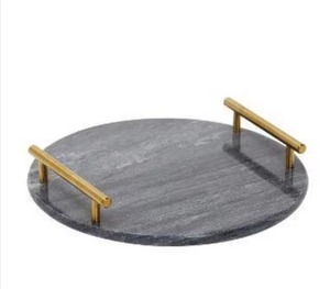 VISHAL HANDICRAFT White Grey Metal Round Table <b>Tray</b> Storage Decoration Customizable Design for Home Office Elegant Serving <b>Tray</b> - Product Image 1