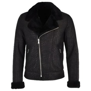 Chaqueta de Cuero Vintage con Patrón de Cocodrilo Negro para Hombre 2026, Forro de Piel Sintética de Lujo, Cierre de Cremallera y Mangas con Puños para Invierno - Product Image 1