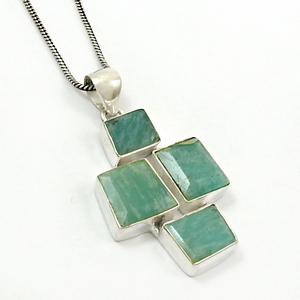 Preciosa Plata de Ley 925, piedra preciosa de amazonita Natural, diseño único, colgante de cuatro piedras, joyería hecha a mano, precio directo de fábrica - Product Image 1