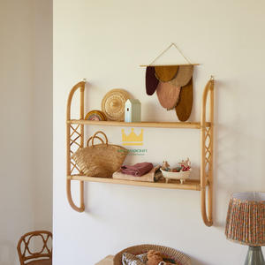Venta al por mayor de Vietnam, estante colgante de pared de ratán de 3 niveles hecho a mano, estante de libros de estilo minimalista rústico, almacenamiento de decoración - Product Image 2